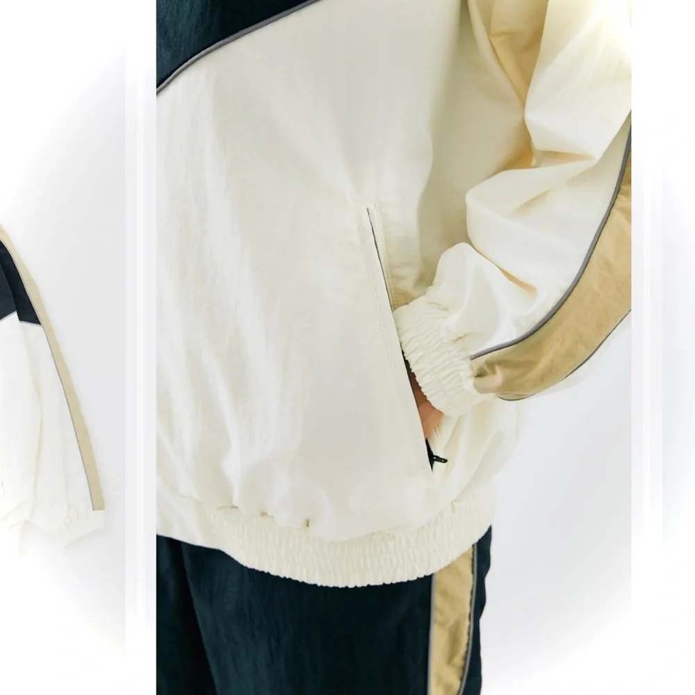 MOUSSY | S | Studiowear Colorblock Track Jacket Windbreaker Gray Navy Shell NWT